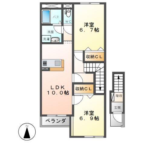 ローズパレス(2LDK/2階)の間取り写真