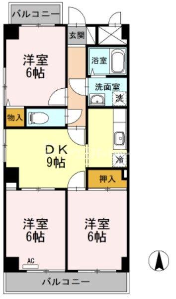 ハイネスモリタ(3DK/9階)の間取り写真