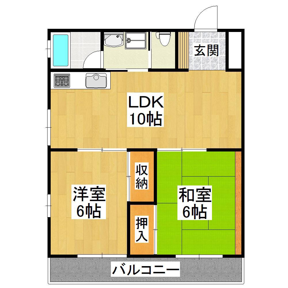 南海高野線 北野田駅 徒歩11分 2階建 築31年(2LDK/2階)の間取り写真