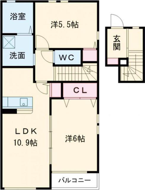 コスモスII(2LDK/1階)の間取り写真