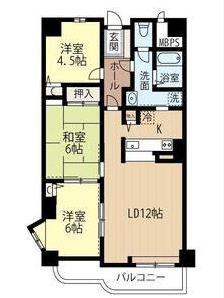 オリンピア南9条マンション(3LDK/6階)の間取り写真