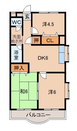 サンメゾン橋本壱番館(3DK/2階)の間取り写真