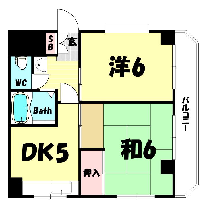 サンパレス北浦(2LDK/3階)の間取り写真