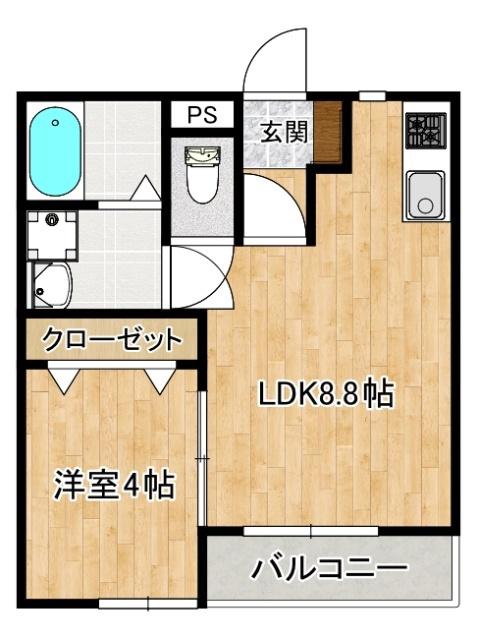 ACERO木風(1LDK/3階)の間取り写真