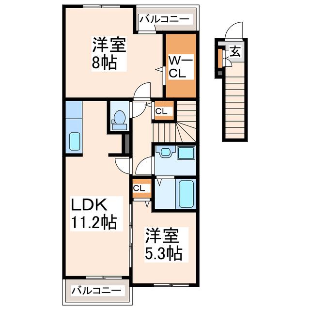 レインボーヒルIII(2LDK/2階)の間取り写真
