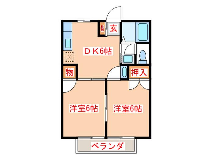 メゾンビレッジ堤(2DK/2階)の間取り写真