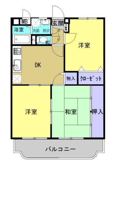 コンフォートII(3DK/1階)の間取り写真