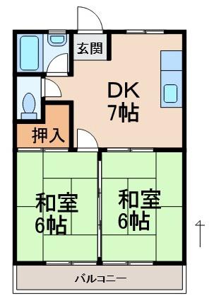 タウンハイツ(2DK/2階)の間取り写真