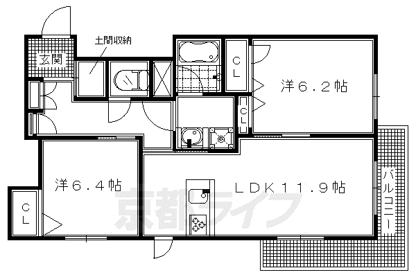 ローズコート アネックスII(2LDK/1階)の間取り写真
