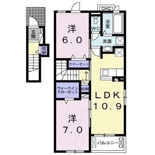 アステリア(2LDK/2階)の間取り写真