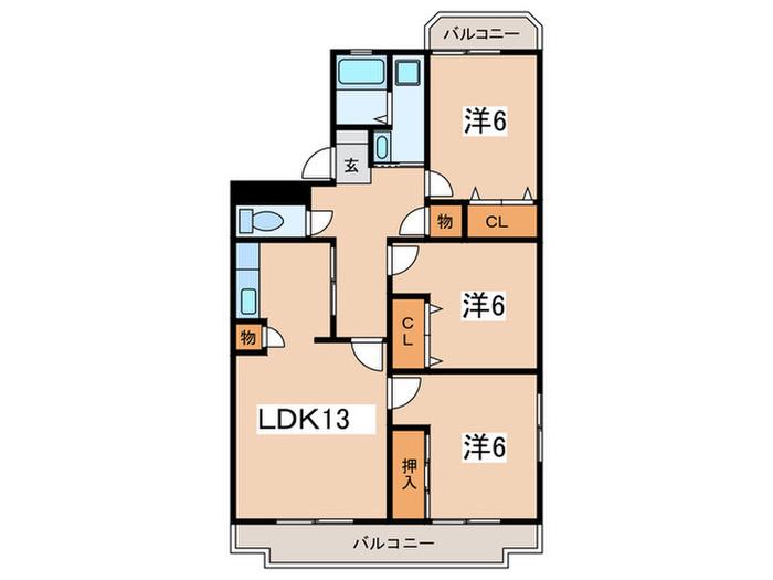 エスポワール橘(3LDK/3階)の間取り写真