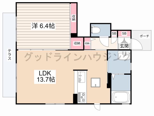 シャーメゾン高田井A棟(1LDK/1階)の間取り写真