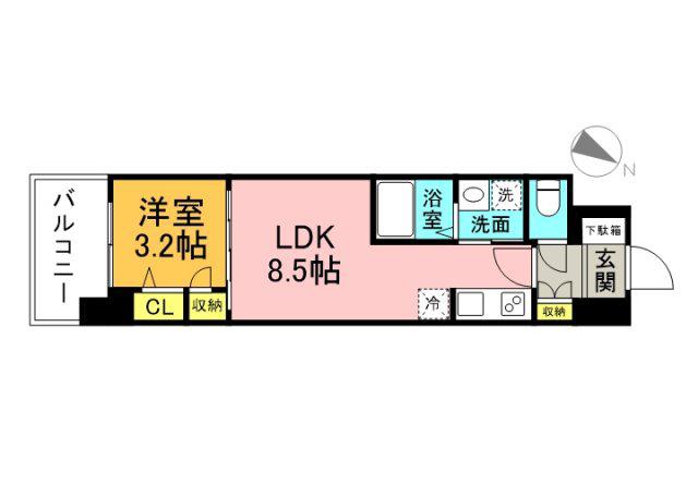S-RESIDENCE東千田公園ALESIA(1LDK/8階)の間取り写真