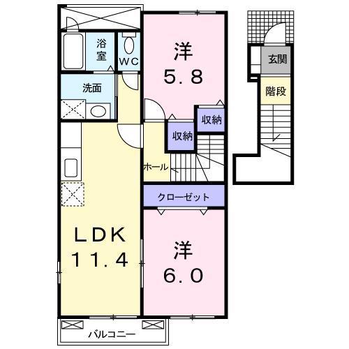 ムゲット・プレッソ(2LDK/2階)の間取り写真