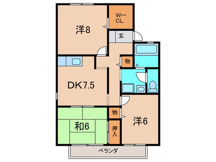 グリーンパーク鴻池 A棟(3DK/1階)の間取り写真