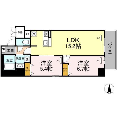 PARK AVENUE ウエスト(2LDK/8階)の間取り写真