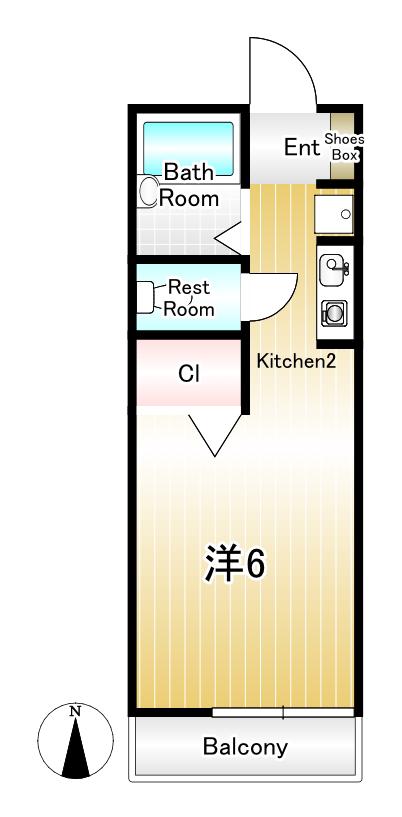 ビアンコネロ芦屋(1K/2階)の間取り写真