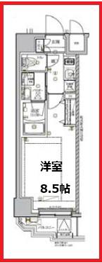 リルシア新御徒町(1K/7階)の間取り写真