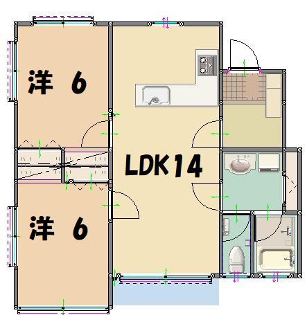 グリーンハイツ III棟(2LDK/1階)の間取り写真