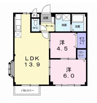 エルディムおさきB(2LDK/2階)の間取り写真