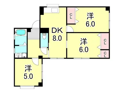 川島マンション(3DK/1階)の間取り写真