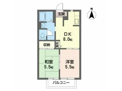 矢名瀬ダイヤハイツ(2DK/1階)の間取り写真