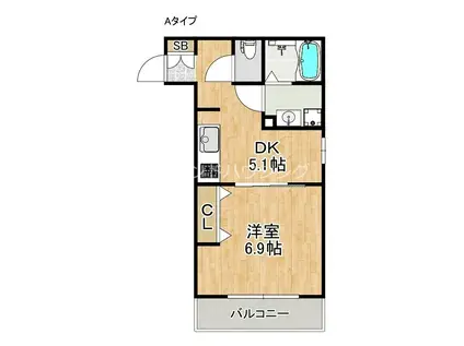 FELIZ岸和田(1DK/3階)の間取り写真