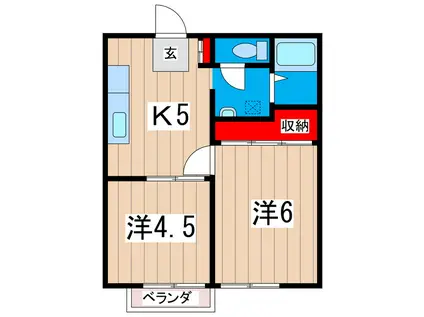 ユウテルハイツ(2DK/2階)の間取り写真