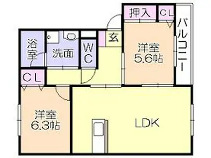 H・M大城(2LDK/3階)の間取り写真
