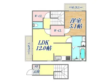 フォレストメゾン芦屋西蔵(1LDK/2階)の間取り写真