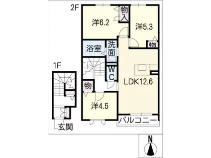 シャーメゾン東栄(3LDK/2階)の間取り写真