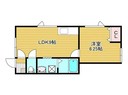Mヒルズ(1DK/1階)の間取り写真
