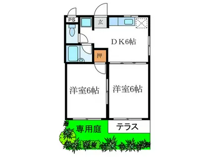 リバーサイド宝ヶ池(2DK/1階)の間取り写真