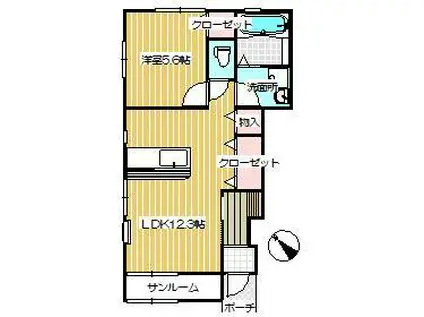 ウィローズ藤沢 A(1LDK/1階)の間取り写真