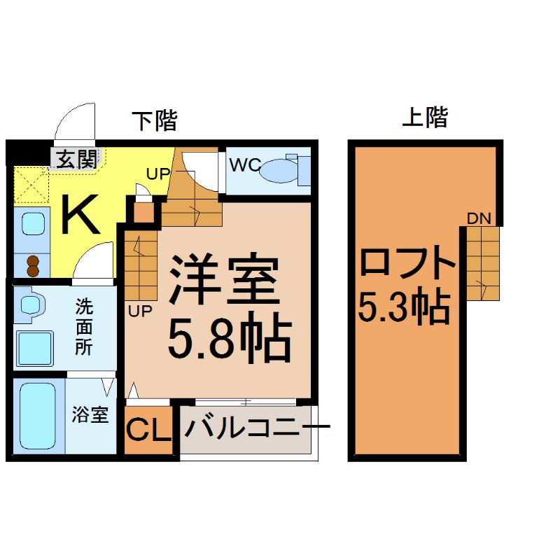 ヒルズ黒川(1K/2階)の間取り写真