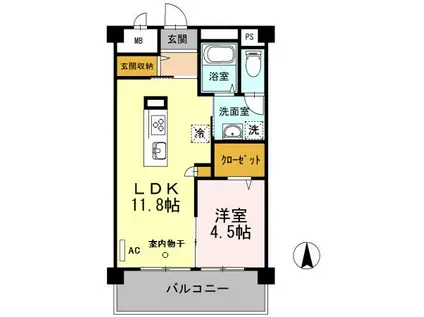 佐賀県佐賀市 7階建 築11年(1LDK/5階)の間取り写真