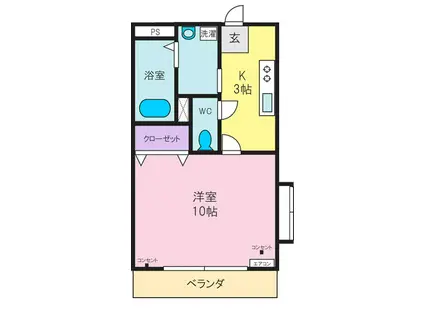 ハイランドフロント(1K/1階)の間取り写真