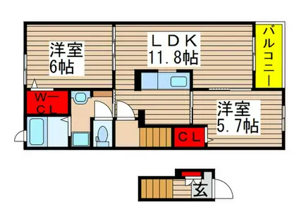 上志津バード グランソネII(2LDK/2階)の間取り写真
