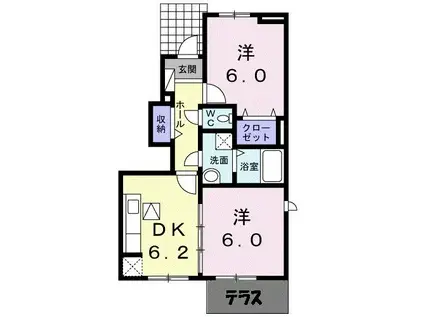 ライジングサン(2DK/1階)の間取り写真