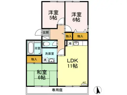 ニューカースルA棟(3LDK/1階)の間取り写真