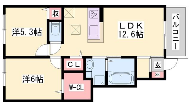 ＪＲ姫新線 播磨高岡駅 徒歩38分 2階建 築10年(2LDK/1階)の間取り写真