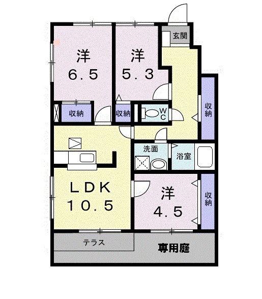 シャン・ド・フルール(3LDK/1階)の間取り写真