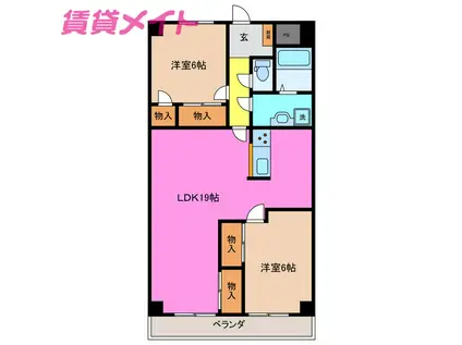 プロミネント四日市(2LDK/3階)の間取り写真