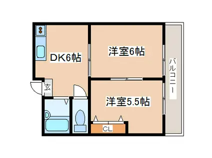 グランデFK(2DK/2階)の間取り写真