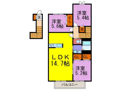 メゾン福渡(3LDK/2階)の間取り写真