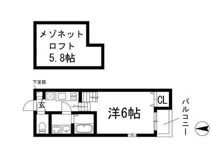 ハーモニーテラス上池田(1K/2階)の間取り写真