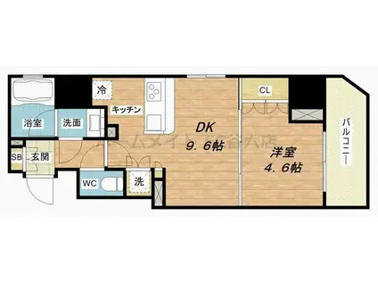 リーガル南船場III(1DK/9階)の間取り写真