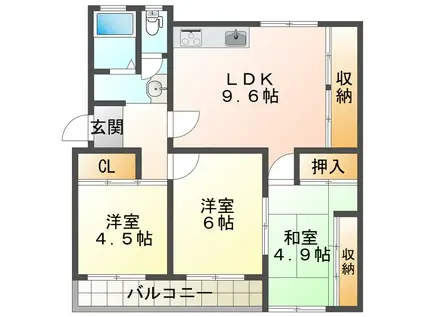 高倉台2団地11号棟(3LDK/3階)の間取り写真