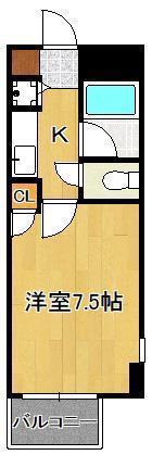 コンドミニアム北九大前(1K/2階)の間取り写真
