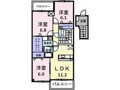 レガリア東名(3LDK/4階)の間取り写真